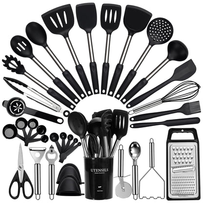 Fyvva 35 Pcs BPA Free Silicone Kitchen Utensils Set Stainless Steel Handles