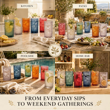 Khen Plastic Hobnail Drinking Highball Glasses Set of 6 Neutral Tones Cups 14oz, Shatterproof & Unbreakable Acrylic Beaded Design, BPA-Free, Dishwasher Safe Indoor/Outdoor Drinkware Water, Cocktails