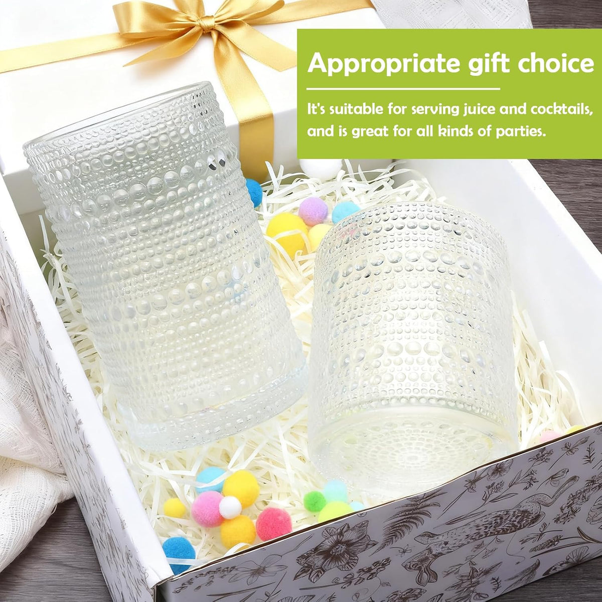 Hobnail Drinking Glasses, Tumbler Glassware, Set of 12
