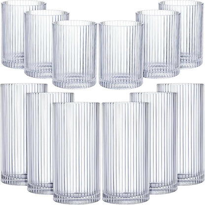 Zhehao 12 Pcs Ribbed Drinking Glasses Clear Vintage Cups Set, 9 oz 12 oz