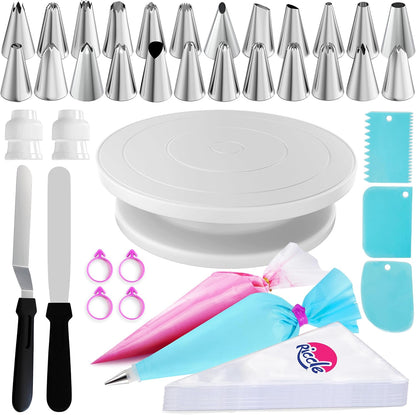 Riccle 88 pc Cake Decorating Kit & Cake Turntable -Piping Bags and Tips Set