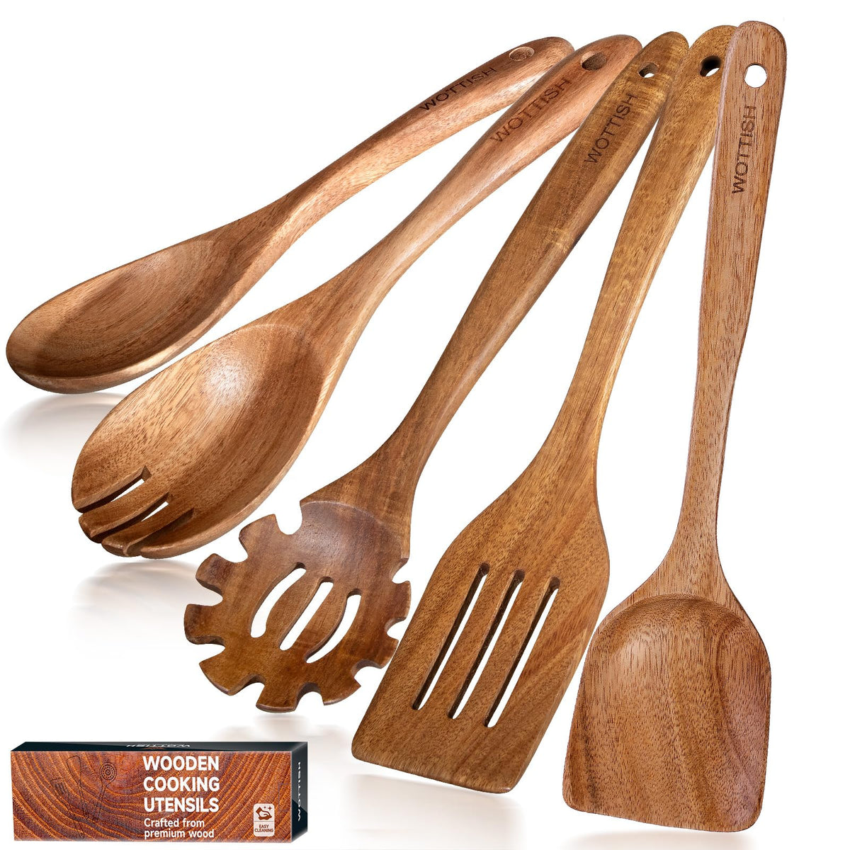 Wooden Spoons for Cooking - 8-Piece Wooden Kitchen Utensil Set made of Natural Solid Wood Material-Includes Spoons,Spatulas,Ladles,Mixing Spoon and Utensil Holder,Holiday Gifts(A08)