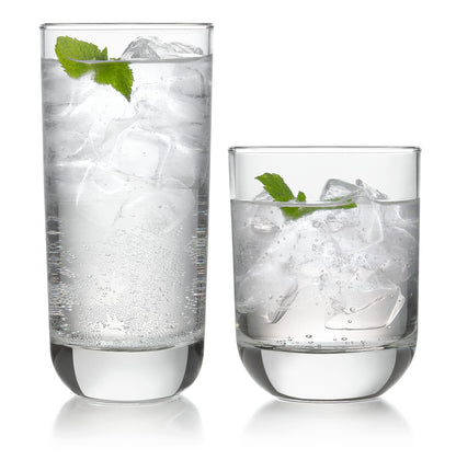 Libbey Polaris Axis Tumbler & Rocks Drinking Glasses Set of 16, Glass Cups