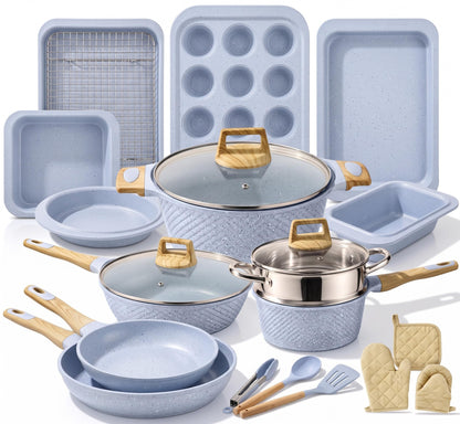 NutriChef 54-Piece Kitchen Cookware Set – Complete Non-Stick Ceramic Pots and Pans Set with Utensils, Bakeware, and Knife Set, Gas, Electric & Induction Compatible, Blush Pink Kitchen Essentials