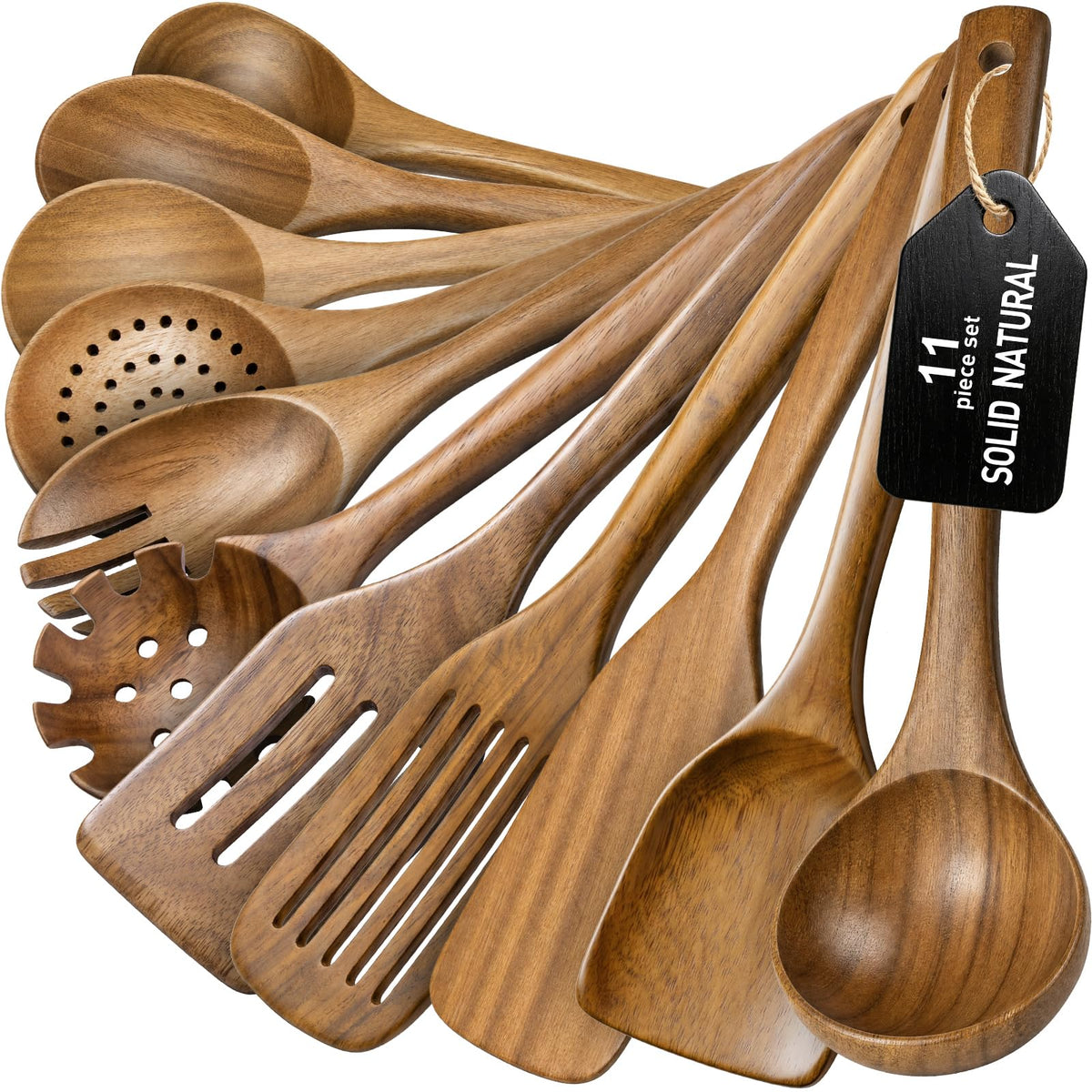 Wooden Spoons for Cooking - 8-Piece Wooden Kitchen Utensil Set made of Natural Solid Wood Material-Includes Spoons,Spatulas,Ladles,Mixing Spoon and Utensil Holder,Holiday Gifts(A08)