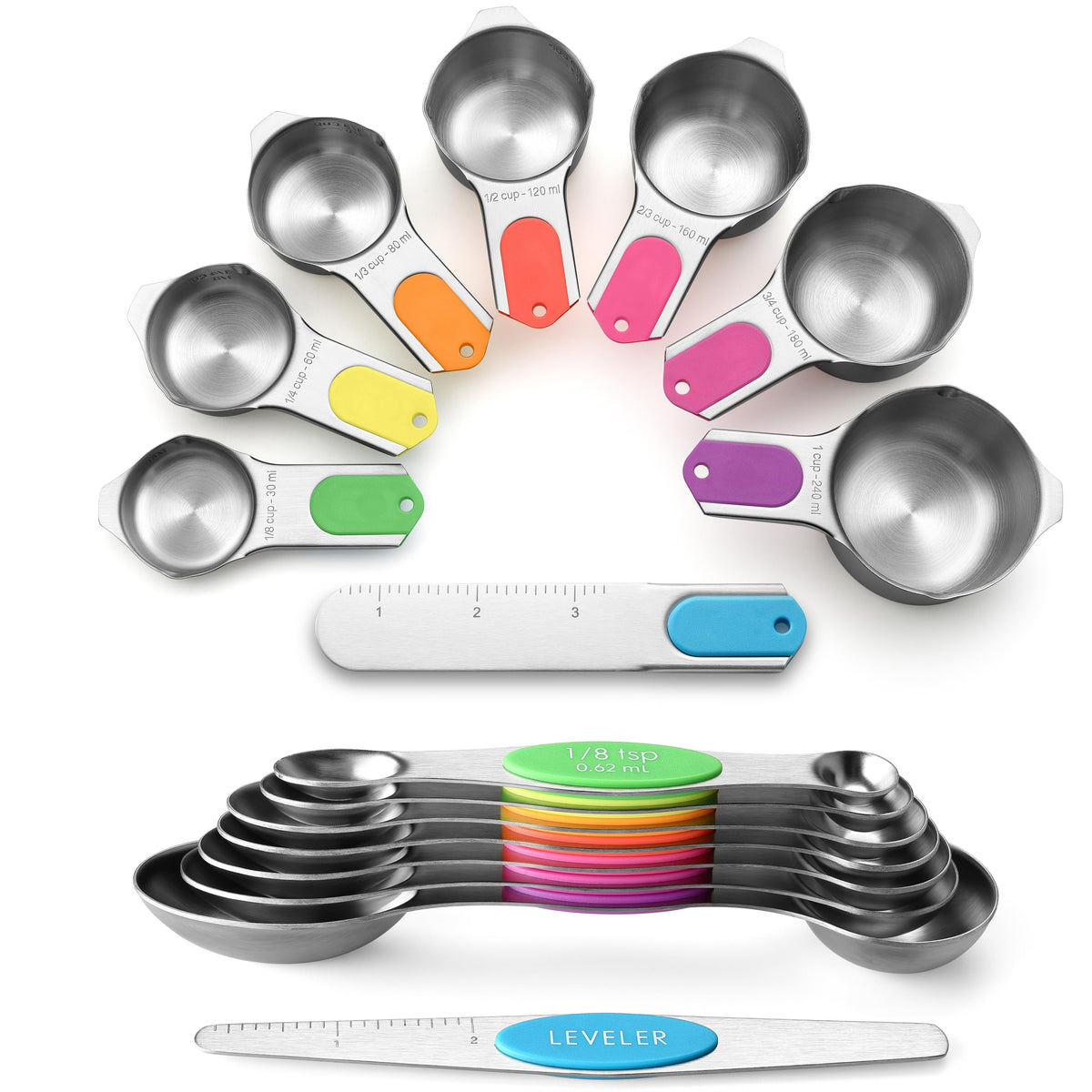 Spring Chef Magnetic Measuring Cups & Spoons Set of 15 with Levelers, Black