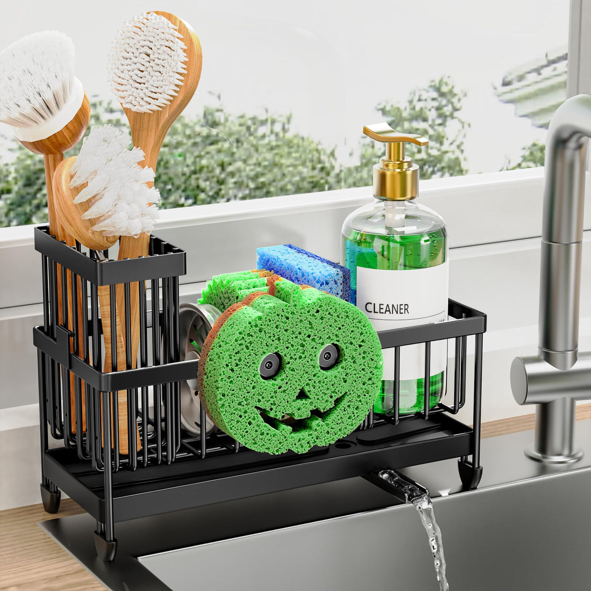 Cisily Sponge Holder for Kitchen Sink, Sink Organizer with Brush Holder