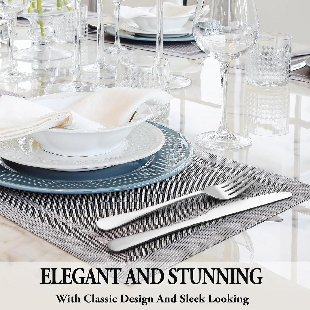 24 Pcs Silverware Set with Steak Knives for 4, Stainless Steel Flatware Set, Mirror Polished Cutlery Utensil Sets, Home Kitchen Eating Tableware, Dishwasher Safe