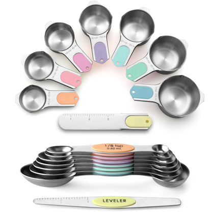 Spring Chef Magnetic Measuring Cups & Spoons Set of 15 with Levelers, Black