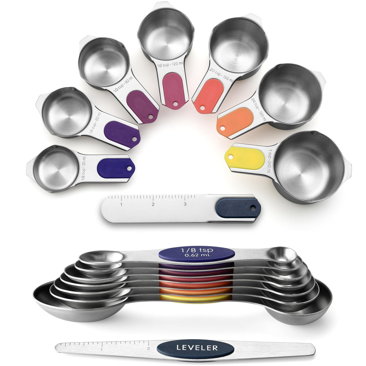Spring Chef Magnetic Measuring Cups & Spoons Set of 15 with Levelers, Black