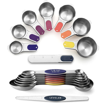 Spring Chef Magnetic Measuring Cups & Spoons Set of 15 with Levelers, Black
