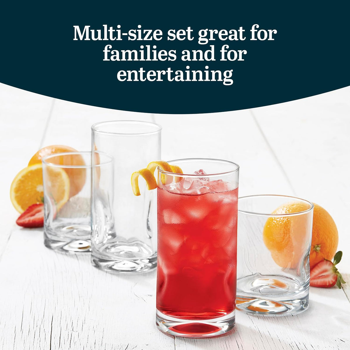 Libbey Impressions 16-Piece Tumbler and Rocks Clear Drinking Glasses, 8 16.7oz & 8 12oz Double Old-Fashioned Glass Drinking Cups Set