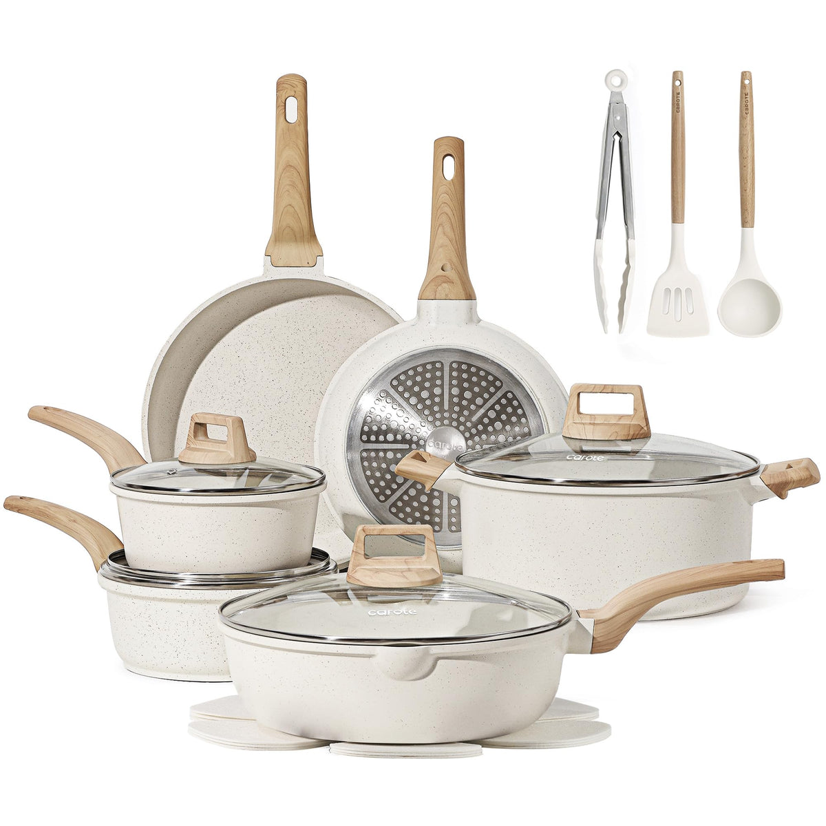 CAROTE 21pcs Pots and Pans Set, Nonstick Cookware Sets, with Egg Pan