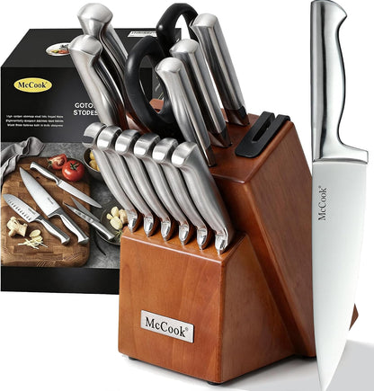 McCook Kitchen Knife Set 15PC Knife Block Set w Built-in Sharpener