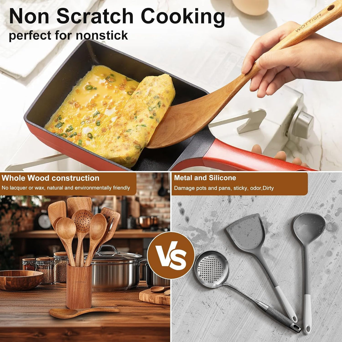 Wooden Spoons for Cooking - 8-Piece Wooden Kitchen Utensil Set made of Natural Solid Wood Material-Includes Spoons,Spatulas,Ladles,Mixing Spoon and Utensil Holder,Holiday Gifts(A08)