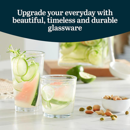 Libbey Preston Tumbler & Rocks Drinking Glasses Set of 16, All-Purpose Cups