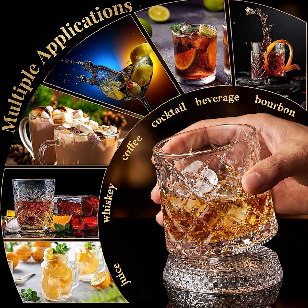 Whiskey Glasses with Spinning Base - Gift for Whiskey Lovers