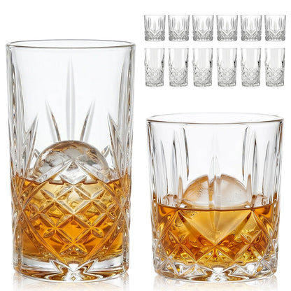 Moretoes Ribbed Glass Cups Set of 12 Drinking Glasses
