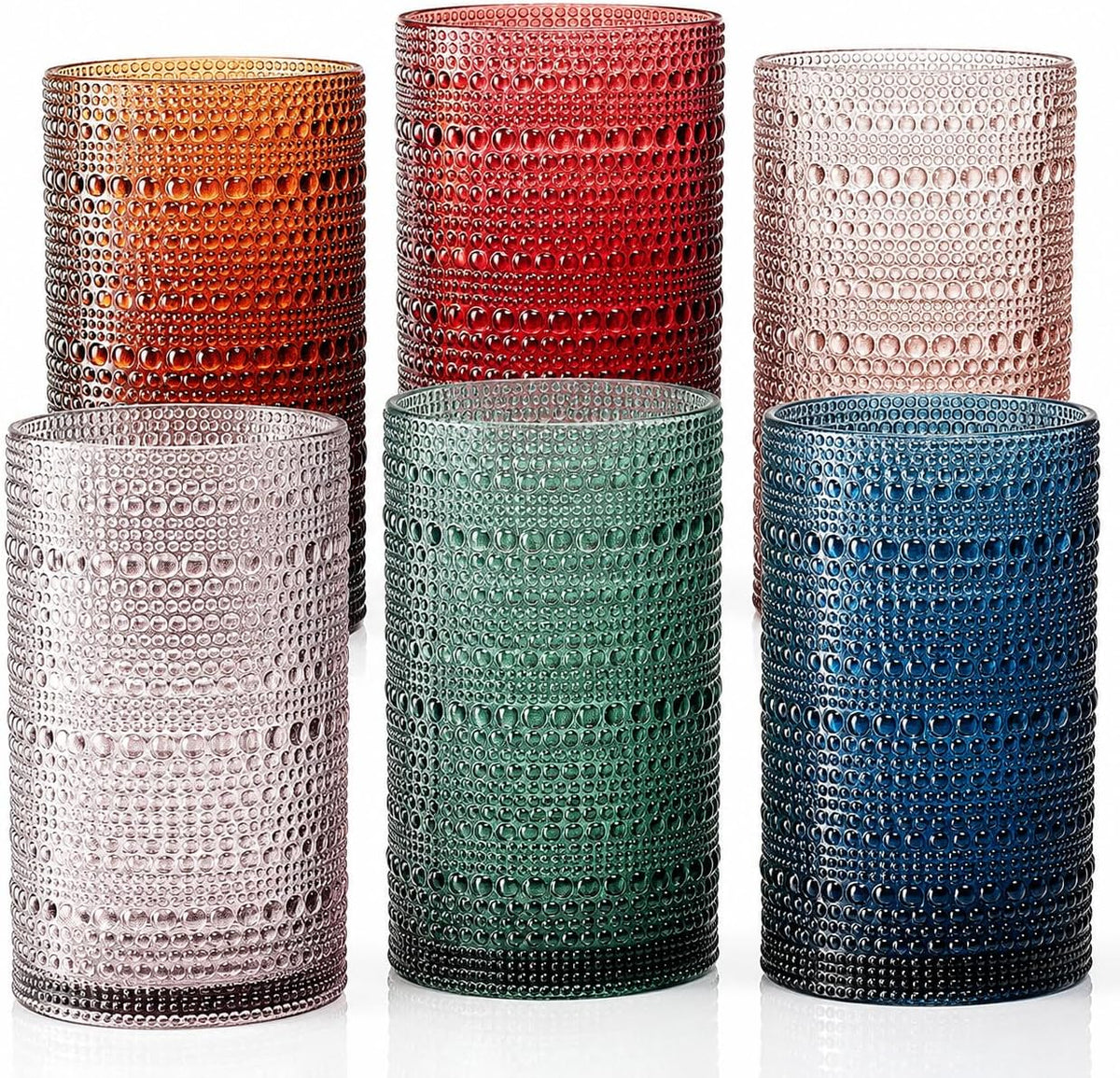 Khen Plastic Hobnail Drinking Highball Glasses Set of 6 Neutral Tones Cups 14oz, Shatterproof & Unbreakable Acrylic Beaded Design, BPA-Free, Dishwasher Safe Indoor/Outdoor Drinkware Water, Cocktails