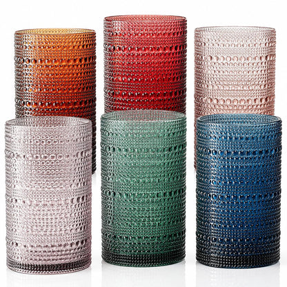 Khen Plastic Hobnail Drinking Highball Glasses Set of 6 Neutral Tones Cups 14oz, Shatterproof & Unbreakable Acrylic Beaded Design, BPA-Free, Dishwasher Safe Indoor/Outdoor Drinkware Water, Cocktails