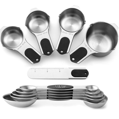 Spring Chef Magnetic Measuring Cups & Spoons Set of 15 with Levelers, Black