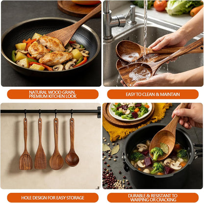 Wooden Spoons for Cooking,10 Pcs Natural Teak Wooden Kitchen Utensils Set Wooden Utensils for Cooking Wooden Cooking Utensils Wooden Spatulas for Cooking (10)
