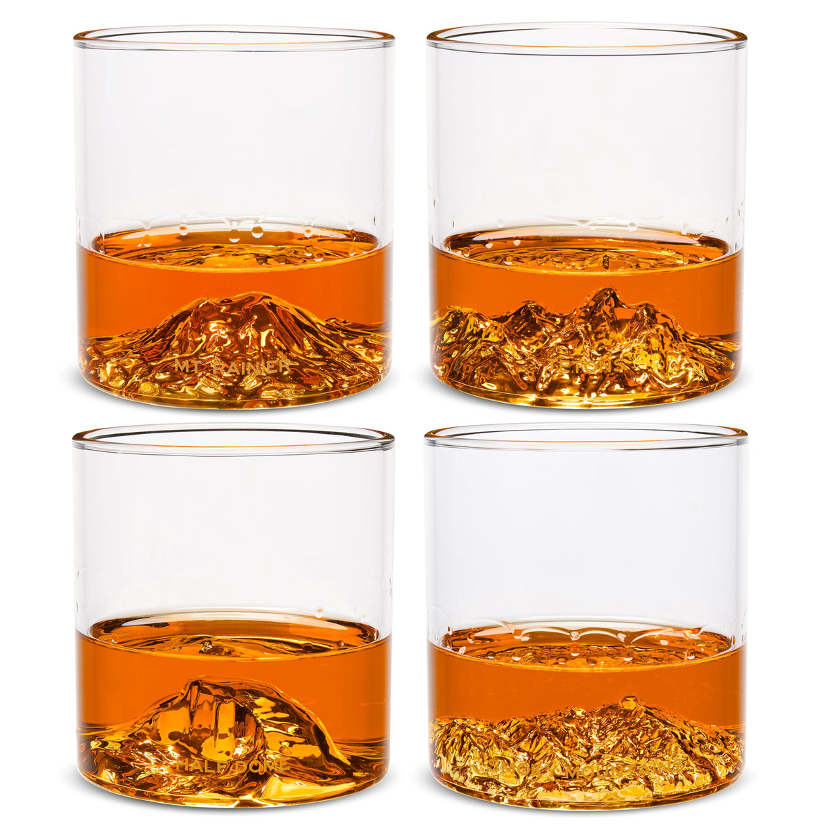 North Drinkware Pacific Northwest Glass Gift Set of 4 — Mountain rocks glasses, Gifts for Men, 9-oz tumbler: Mt. Rainier, Mt. St. Helens, Mt. Hood, Mt. Bachelor