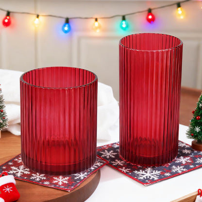 Ribbed Drinking Glasses 8pcs, 12oz and 10oz Glassware, Tumbler Glasses Cup Set for Wedding, Party, Christmas Gift, Clear