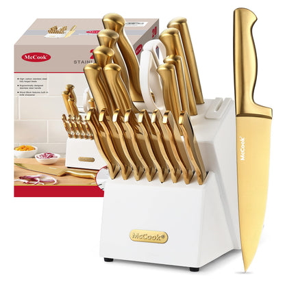 McCook Kitchen Knife Set 15PC Knife Block Set w Built-in Sharpener