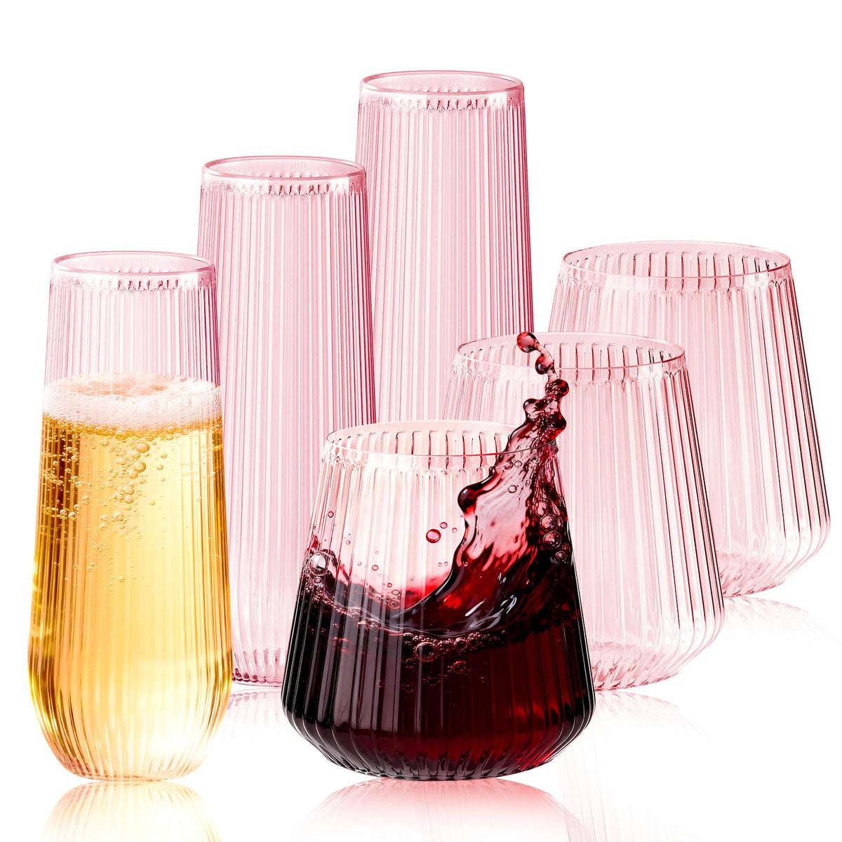 56 Pack Plastic Wine Glasses Champagne Flutes, 32 Pcs 9 OZ & 24 Pcs 14 OZ