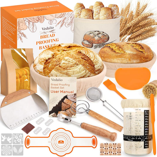 Sourdough Starter Kit with Bread Proofing Baskets, Jars, Baking Essentials