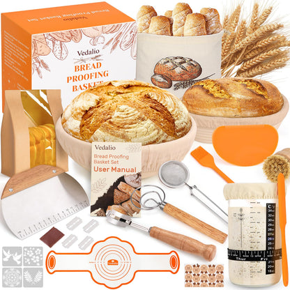 Sourdough Starter Kit with Bread Proofing Baskets, Jars, Baking Essentials