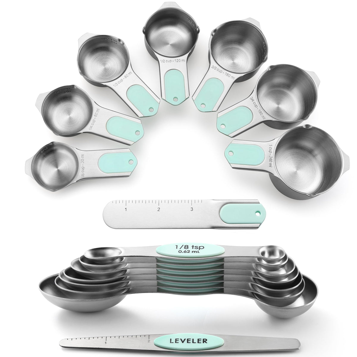 Spring Chef Magnetic Measuring Cups & Spoons Set of 15 with Levelers, Black
