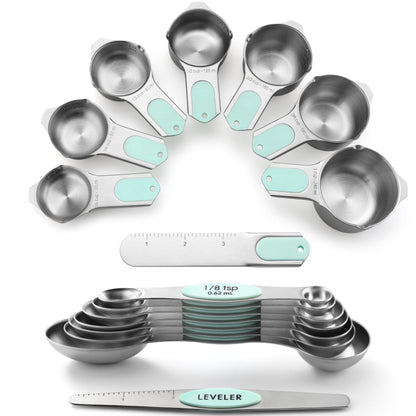 Spring Chef Magnetic Measuring Cups & Spoons Set of 15 with Levelers, Black