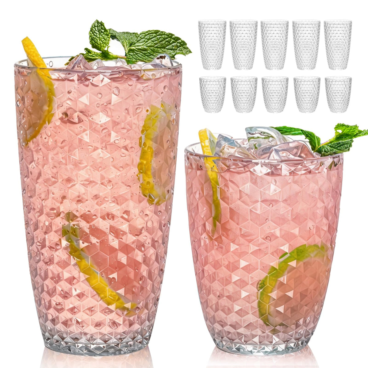 BELLAFORTE Shatterproof Plastic Tumbler Set – Laguna Beach 19oz Tall & 12oz Short Drinking Glasses – Unbreakable Stackable Drinkware for Indoor Outdoor, Dishwasher Safe, BPA Free (Clear, 12)