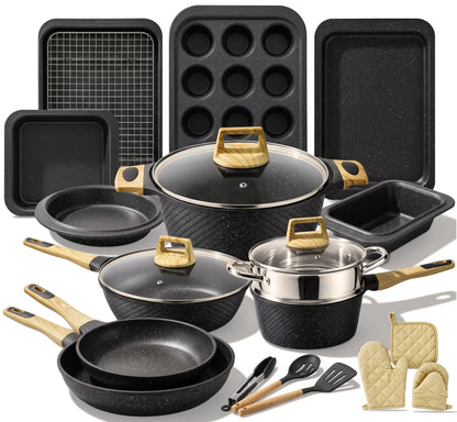 Nutrichef 54 Piece Professional Grade Complete Home Kitchen Cookware Set, Ceramic Non-Stick Bakeware, Pot and Pans Kit, Cool-Touch Handles, Safe for Gas, Electric, Induction Cooktops, Easy Clean