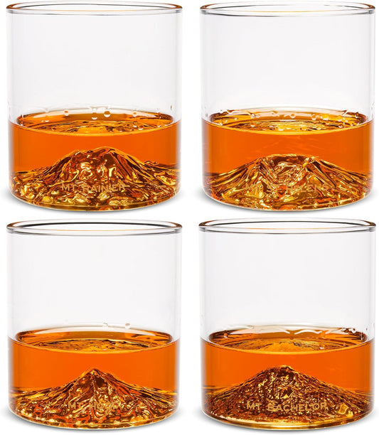 North Drinkware Pacific Northwest Glass Gift Set of 4 — Mountain rocks glasses, Gifts for Men, 9-oz tumbler: Mt. Rainier, Mt. St. Helens, Mt. Hood, Mt. Bachelor