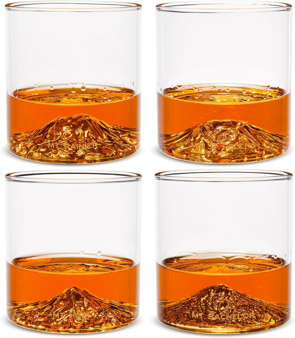 North Drinkware Pacific Northwest Glass Gift Set of 4 — Mountain rocks glasses, Gifts for Men, 9-oz tumbler: Mt. Rainier, Mt. St. Helens, Mt. Hood, Mt. Bachelor