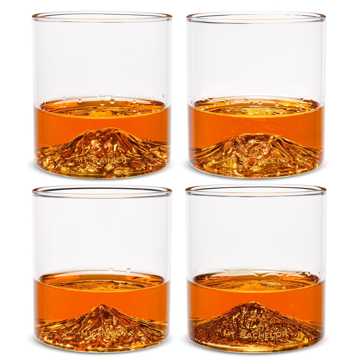 North Drinkware Pacific Northwest Glass Gift Set of 4 — Mountain rocks glasses, Gifts for Men, 9-oz tumbler: Mt. Rainier, Mt. St. Helens, Mt. Hood, Mt. Bachelor