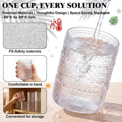 18PCS Hobnail Plastic Drinking Glasses 14 oz Beaded Cups for Party