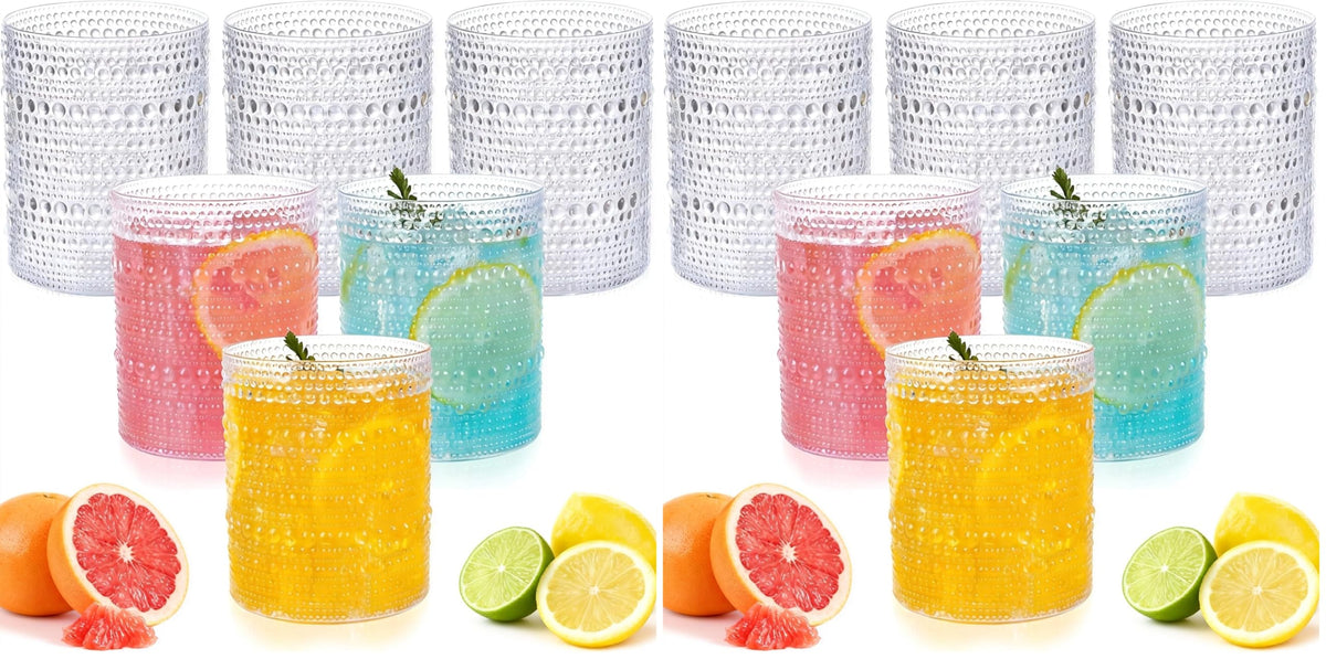 18PCS Hobnail Plastic Drinking Glasses 14 oz Beaded Cups for Party