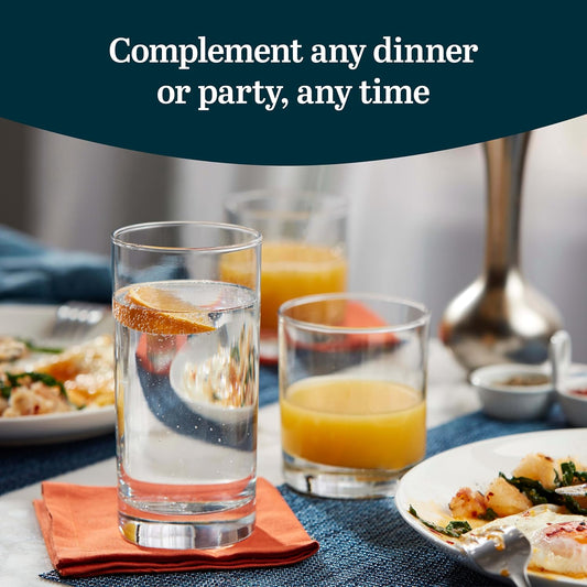 Libbey Province Tumbler & Rocks Drinking Glasses Set of 16, Tall Glass Cups