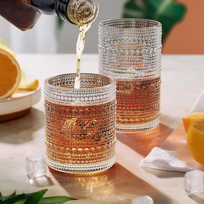 Hobnail Drinking Glasses Set of 12 Kitchen Glass Cups Glassware, Clear
