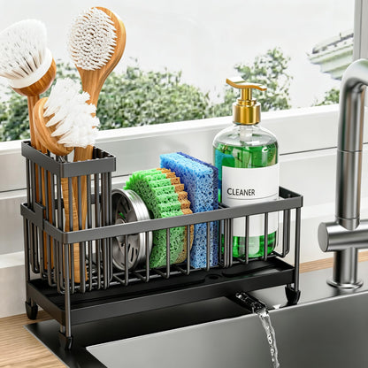 Cisily Sponge Holder for Kitchen Sink, Sink Organizer with Brush Holder