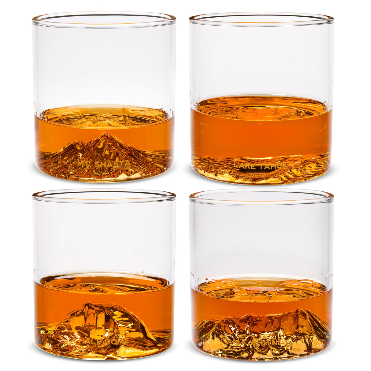 North Drinkware Pacific Northwest Glass Gift Set of 4 — Mountain rocks glasses, Gifts for Men, 9-oz tumbler: Mt. Rainier, Mt. St. Helens, Mt. Hood, Mt. Bachelor
