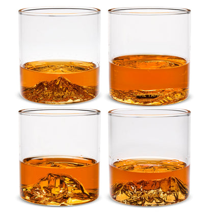 North Drinkware Pacific Northwest Glass Gift Set of 4 — Mountain rocks glasses, Gifts for Men, 9-oz tumbler: Mt. Rainier, Mt. St. Helens, Mt. Hood, Mt. Bachelor