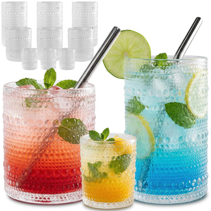 CycleMore Set of 12 Drinking Glasses, Clear 12 oz & 10 oz Cocktail Cups