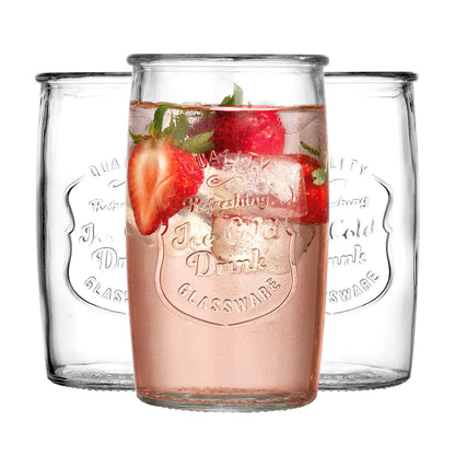 Glaver's Drinking Glasses – Set of 4 Authentic Mason Vintage Glassware – Clear Glass Tumblers for Cocktails, Water, Juice – Embossed Vintage Drinking Glasses