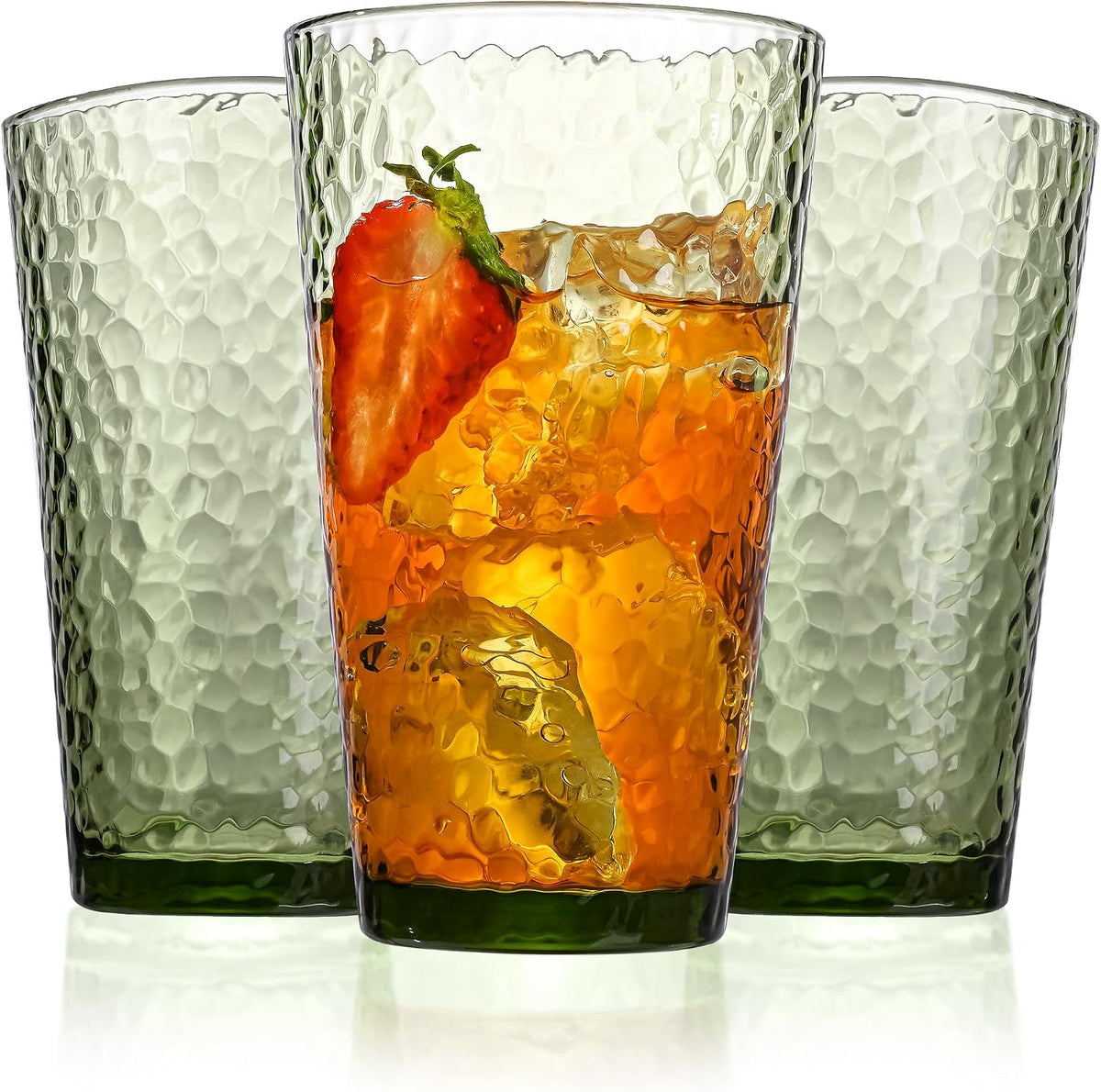 Amyoole Drinking Glasses Set of 8, 16oz Green Highball Water Glasses