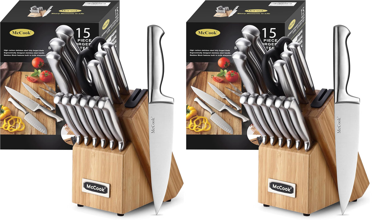 McCook Kitchen Knife Set 15PC Knife Block Set w Built-in Sharpener